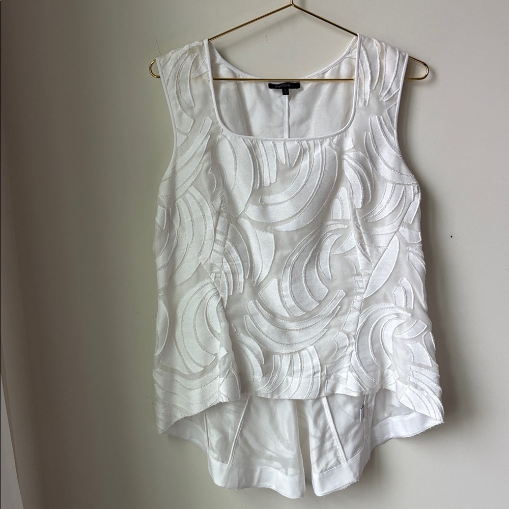 Lafayette 148 Cotton Silk Blend Sleeveless Top Textured Design Side Zip Size 12